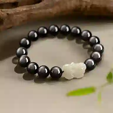 【玉见貔貅】 熊银匠 八方来财 吉祥如意 招财好运 福运满满 新中式国潮银曜石转运珠 简约大气 男朋友 父亲 黑曜石 手串 男女同款情侣款