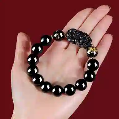 【福运貔貅】 熊银匠 招财纳福 吉祥瑞兽 平安好运 财源滚滚 平安符 新中式国潮转运珠 黑曜石 手串 男女同款情侣款