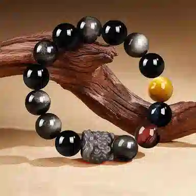 【狮来运转】 熊银匠 祥瑞醒狮 吉祥好运 喜事连连 财运滚滚 新中式国潮虎眼石转运珠 复古大气 黑曜石 手串 男女同款情侣款