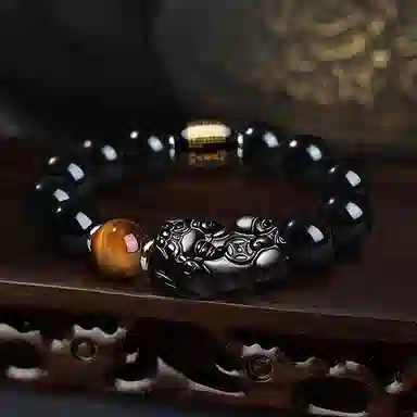 【财源滚滚】 熊银匠 招财貔貅 平安吉祥 聚财纳福 新中式国潮心经好运护身符转运珠虎晴石 男友 父亲 黑曜石 黑玛瑙手串 男女同款情侣款