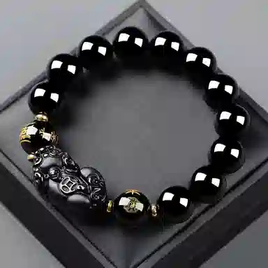 【福运貔貅】 熊银匠 招财纳福 吉祥瑞兽 平安好运 财源滚滚 平安符 新中式国潮转运珠 黑曜石 手串 男女同款情侣款