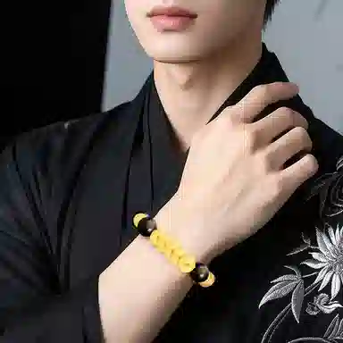 【财源滚滚】 熊银匠 聚财五帝钱 招财进宝 平安纳福 财运亨通 时来运转 新中式国潮铜钱金曜石转运珠 黑曜石 足银手串 男女同款情侣款