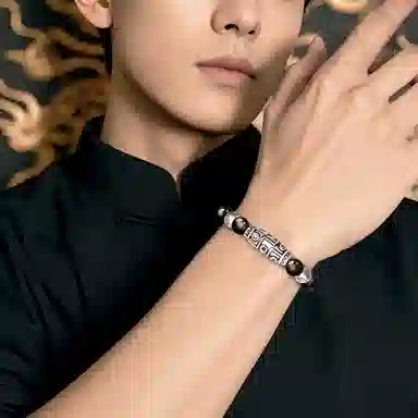 【九眼天珠】 熊银匠 福运传承系列 吉祥好运 平安纳福 新中式国潮复古金曜石转运珠 简约大气百搭手饰 黑曜石 足银手串 男女同款情侣款