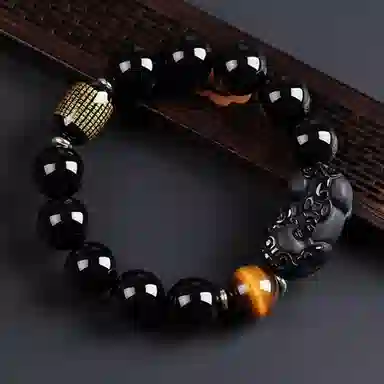 【财源滚滚】 熊银匠 招财貔貅 平安吉祥 聚财纳福 新中式国潮心经好运护身符转运珠虎晴石 男友 父亲 黑曜石 黑玛瑙手串 男女同款情侣款