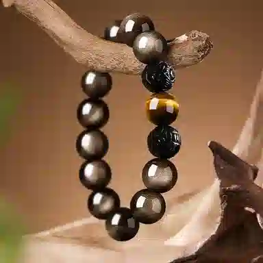 【聚财貔貅】 熊银匠 吉祥瑞兽 招财好运 平安纳福 财运亨通 新中式国潮虎眼石转运珠 金 黑曜石 手串 男女同款情侣款