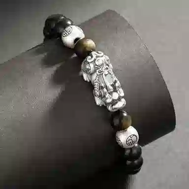 【招财好运】 熊银匠 瑞兽貔貅 吉祥如意 聚财纳福 新中式国潮复古高级感钱币福珠转运珠 男朋友 父亲 黑曜石 足银手串 男女同款情侣款