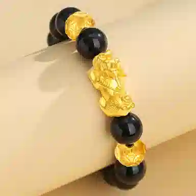 【祥瑞貔貅】 熊银匠 吉祥 招财好运 聚财纳福 新中式国潮福运金钱珠转运珠 黑曜石 手串 男女同款情侣款