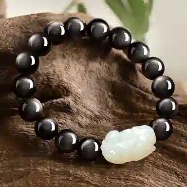 【玉见貔貅】 熊银匠 八方来财 吉祥如意 招财好运 福运满满 新中式国潮银曜石转运珠 简约大气 男朋友 父亲 黑曜石 手串 男女同款情侣款