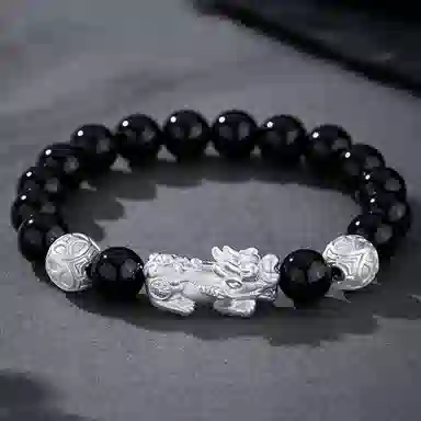 【招财貔貅】 熊银匠 吉祥瑞兽 平安好运 时来运转 聚财纳福 新中式国潮复古铜钱转运珠 男朋友 父亲 黑曜石 足银手串 男女同款情侣款