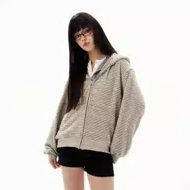 ONITSOP Striped Wool Zip Hoodie