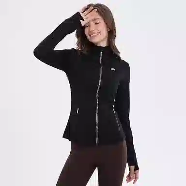 欧迪芬 立领纯色外套塑形户外运动显瘦高弹瑜伽健身拉链训练速干骑行上衣塑身衣 女款