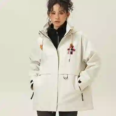 欧迪芬 明星同款宽松连帽长袖纯色高街简约基础款防风防水防污登山衣运动保暖防泼水时尚旅游户外徒步旅行露营山系情侣外套夹克 男女同款