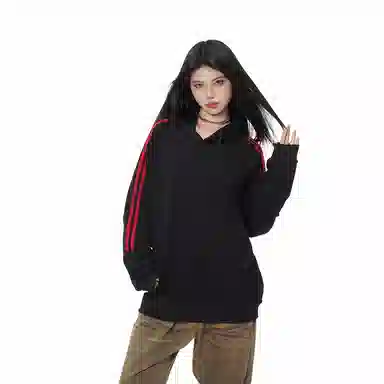 欧迪芬 复古潮牌条纹连帽春秋插肩袖套头外套宽松长袖卫衣 男女同款