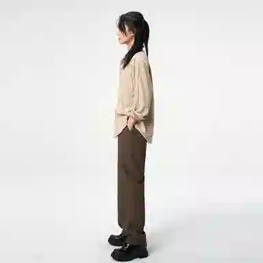 欧迪芬 纯色简约经典基础款设计褶皱宽松直筒西装裤 女款