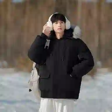 欧迪芬 复古简约纯色学院风加厚保暖防风百搭舒适户外休闲运动登山旅行多口袋工装外套无性别主义情侣款可拆卸毛领立领连帽棉服 男女同款