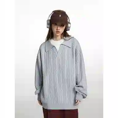 欧迪芬 美式圆领女秋冬季绵羊毛假两件内搭简约翻领毛衣 女款