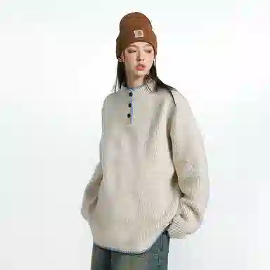 欧迪芬 小众设计感亨利领女秋冬复古氛围感宽松套头慵懒风柔软舒适百搭时尚日常通勤毛衣 女款