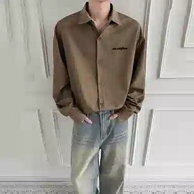 欧迪芬 基础款纯色多巴胺色系舒适简约时尚户外出行日常通勤经典学院风百搭无性别主义长袖翻领单排扣情侣休闲宽松衬衫 男女同款