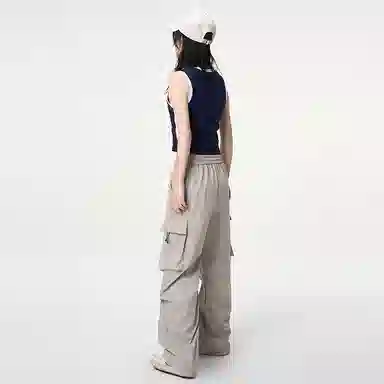 欧迪芬 美式潮流高街复古褶皱街头时尚宽松直筒工装裤 女款