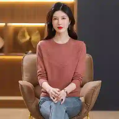 欧迪芬 春秋季简约长袖毛线衣女中年上衣洋气时尚百搭打底衫针织衫 女款