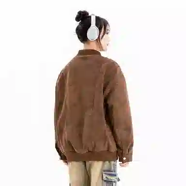 欧迪芬 复古做旧机车简约休闲宽松金属拉链皮衣 男女同款