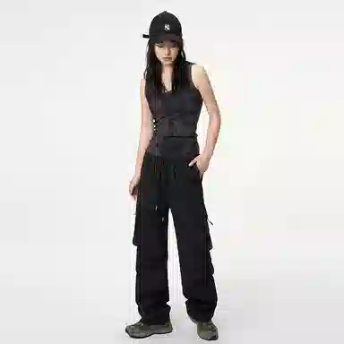 欧迪芬 美式潮流高街复古褶皱街头时尚宽松直筒工装裤 女款