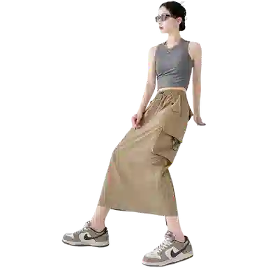 欧迪芬 纯色通勤舒适半身裙时尚复古休闲长裙 女款