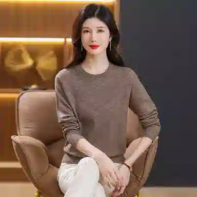 欧迪芬 春秋季简约长袖毛线衣女中年上衣洋气时尚百搭打底衫针织衫 女款