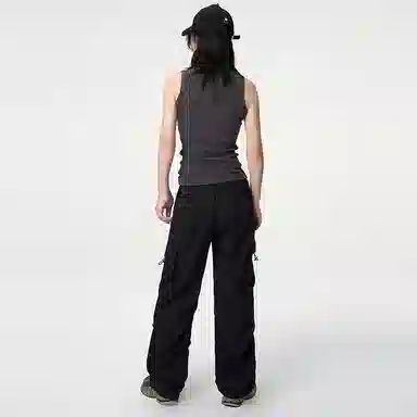 欧迪芬 美式潮流高街复古褶皱街头时尚宽松直筒工装裤 女款