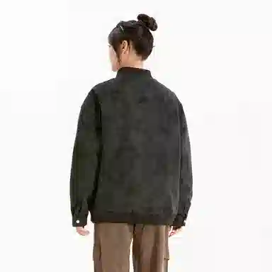 欧迪芬 复古做旧机车简约休闲宽松金属拉链皮衣 男女同款