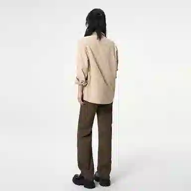 欧迪芬 纯色简约经典基础款设计褶皱宽松直筒西装裤 女款