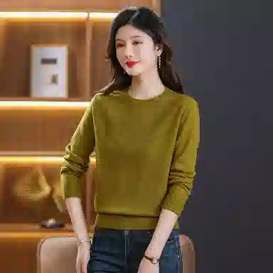 欧迪芬 春秋季简约长袖毛线衣女中年上衣洋气时尚百搭打底衫针织衫 女款