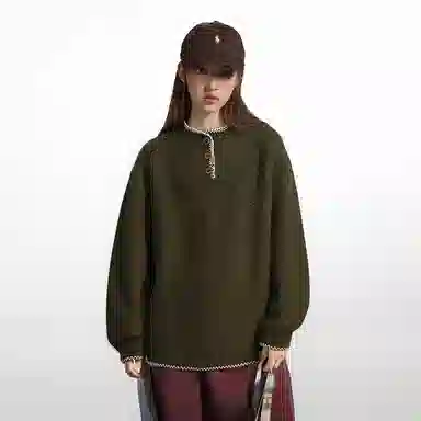 欧迪芬 小众设计感亨利领女秋冬复古氛围感宽松套头慵懒风柔软舒适百搭时尚日常通勤毛衣 女款