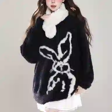 欧迪芬 奶呼呼马海毛软糯冬季美式小兔提花慵懒风毛衣 女款