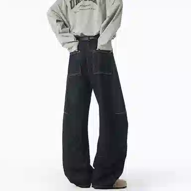 欧迪芬 基础款不硬柔软亲肤长裤高街中腰微喇通勤休闲百搭水洗九分裤牛仔裤 男女同款