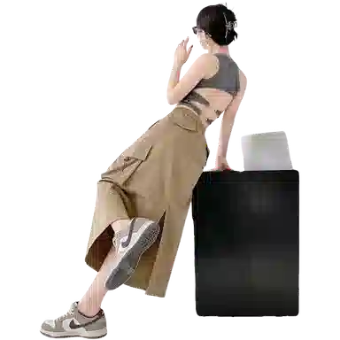 欧迪芬 纯色通勤舒适半身裙时尚复古休闲长裙 女款