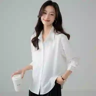 欧迪芬 纯欲春秋韩版宽松抗皱春夏长袖衬衫 女款