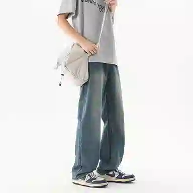 欧迪芬 美式复古学院风运动风潮流水洗做旧纯色高街直垂感重工舒适百搭时尚柔软宽松休闲裤半显高显瘦无性别主义长裤牛仔裤 男女同款