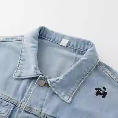 欧迪芬 卡通小狗刺绣水洗男女宽松潮复古学院风上衣痞帅夹克高街趣味时尚牛仔外套 女款