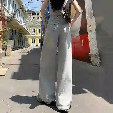 欧迪芬 设计感宽松显瘦高腰牛仔裤 女款