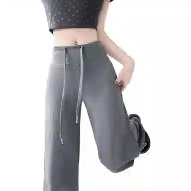 欧迪芬 灰色时尚美式窄版直筒速干跑步运动裤女士宽松慵懒风纯棉糯米裤微喇瑜伽裤卫裤高腰设计垂感百搭休闲设计感显瘦阔腿裤休闲裤 女款