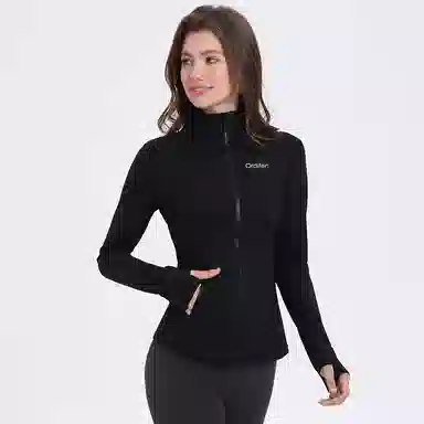 欧迪芬 立领修身显瘦时尚百搭立体剪裁纯色外套塑形户外运动瑜伽健身拉链训练速干骑行上衣塑身衣 女款