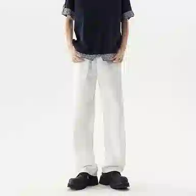 欧迪芬 美式复古学院风运动风潮流水洗做旧纯色高街直垂感重工舒适百搭时尚柔软宽松休闲裤半显高显瘦无性别主义长裤牛仔裤 男女同款