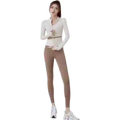 欧迪芬  欧若风蜜桃拼色三件套裸感无缝外套免穿胸垫文胸背心瑜伽裤速干跑步健身服套装出游运动普拉提臀高腰高弹力显瘦  瑜伽套装  女款