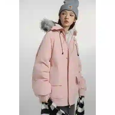 欧迪芬 复古简约纯色学院风加厚保暖防风百搭舒适户外休闲运动登山旅行多口袋工装外套无性别主义情侣款可拆卸毛领立领连帽棉服 男女同款