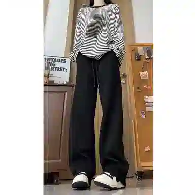 欧迪芬 春秋慵懒风美式弯刀微喇垂感阔腿休闲裤 男女同款