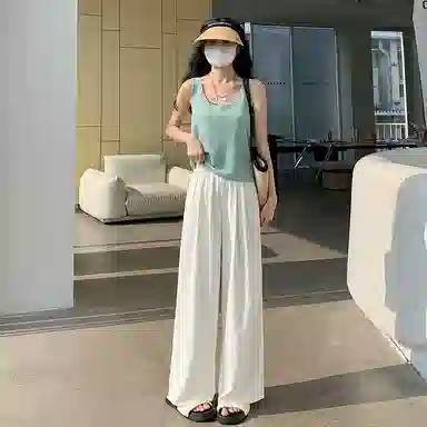 欧迪芬 高街垂感阔腿糯米奶芙山本裤褶皱薄款透气慵懒风宽松百搭休闲裤 女款