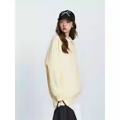 欧迪芬 美式圆领女秋冬季绵羊毛假两件内搭简约翻领毛衣 女款