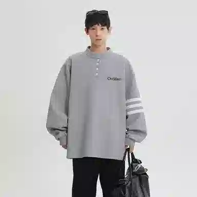 欧迪芬 撞色条纹潮流高级感简约半开襟设计慵懒风休闲宽松吸湿排汗舒荫适百搭通勤显高印花时尚高街无性别主义长袖卫衣 男女同款