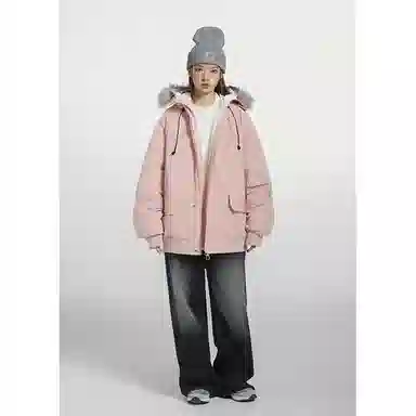 欧迪芬 复古简约纯色学院风加厚保暖防风百搭舒适户外休闲运动登山旅行多口袋工装外套无性别主义情侣款可拆卸毛领立领连帽棉服 男女同款